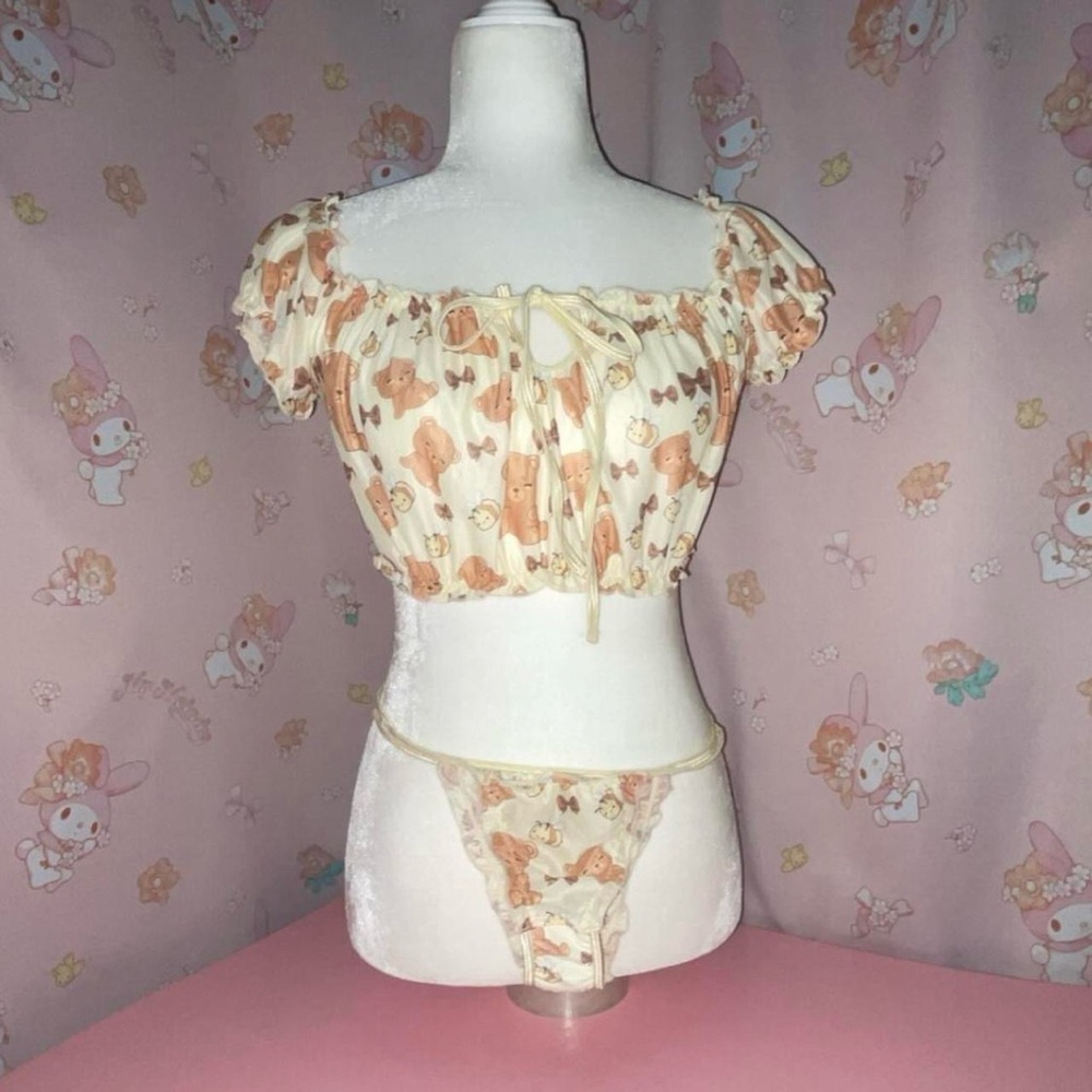 Mesh Bear & Bee Lingerie Top & Panty Set